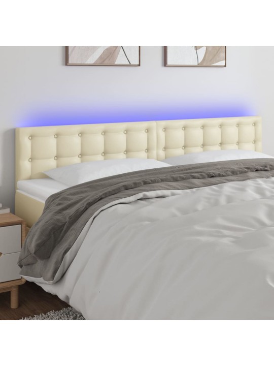 Gultas galvgalis ar led, 180x5x78/88cm, krēmkrāsas mākslīgā āda
