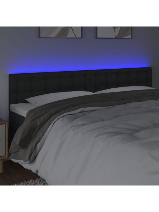 Gultas galvgalis ar led, 200x5x78/88 cm, melna mākslīgā āda