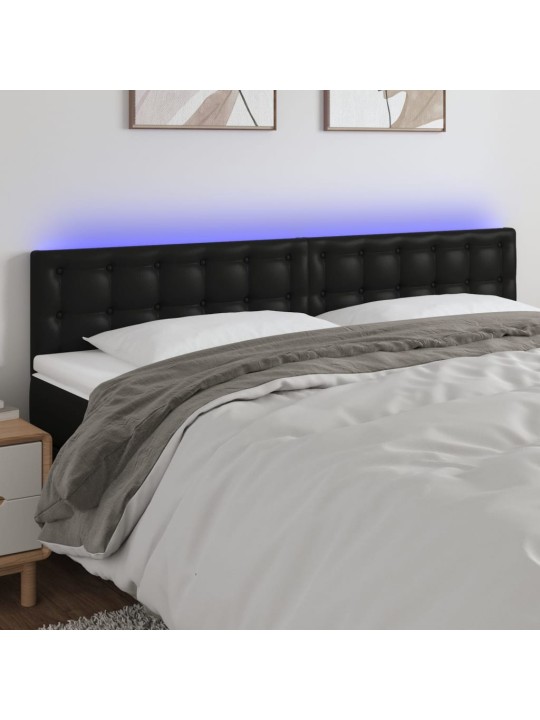 Gultas galvgalis ar led, 200x5x78/88 cm, melna mākslīgā āda