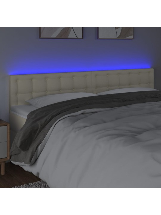 Gultas galvgalis ar led, 200x5x78/88cm, krēmkrāsas mākslīgā āda