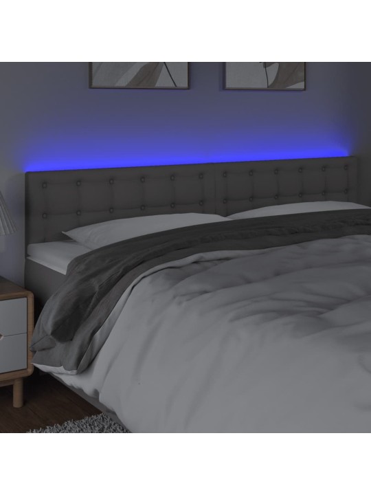 Gultas galvgalis ar led, 200x5x78/88 cm, pelēka mākslīgā āda