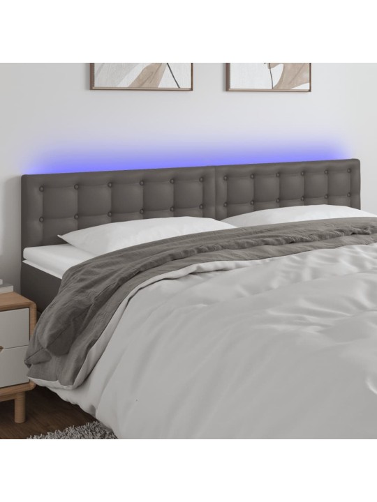 Gultas galvgalis ar led, 200x5x78/88 cm, pelēka mākslīgā āda