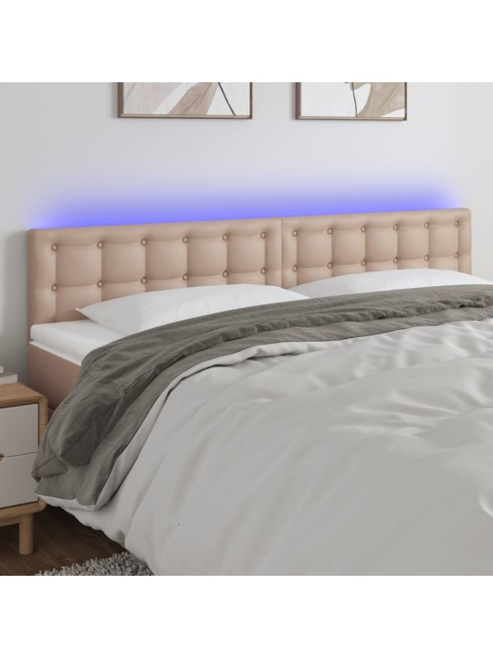 Gultas galvgalis ar led, 200x5x78/88 cm, kapučīno mākslīgā āda