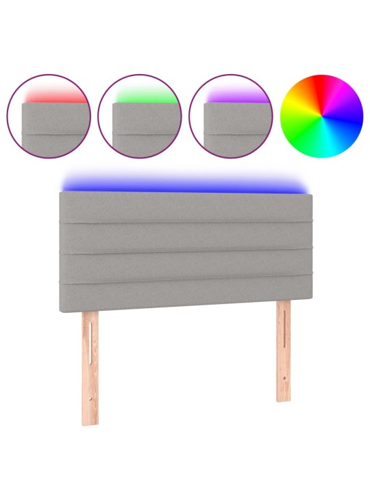 Gultas galvgalis ar led, 90x5x78/88 cm, gaiši pelēks audums