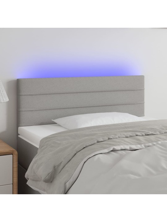 Gultas galvgalis ar led, 90x5x78/88 cm, gaiši pelēks audums
