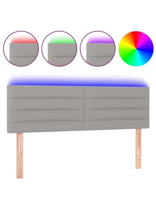 Gultas galvgalis ar LED, 144x5x78/88 cm, gaiši pelēks audums