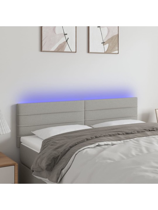 Gultas galvgalis ar LED, 144x5x78/88 cm, gaiši pelēks audums