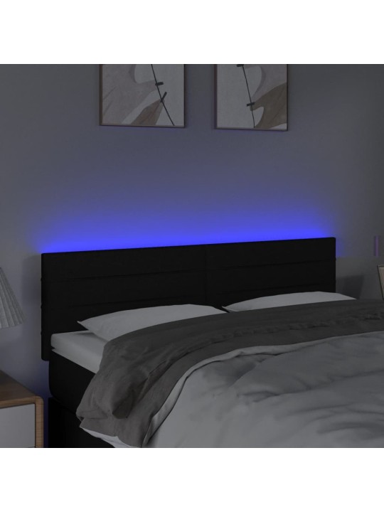 Gultas galvgalis ar LED, 144x5x78/88 cm, melns audums