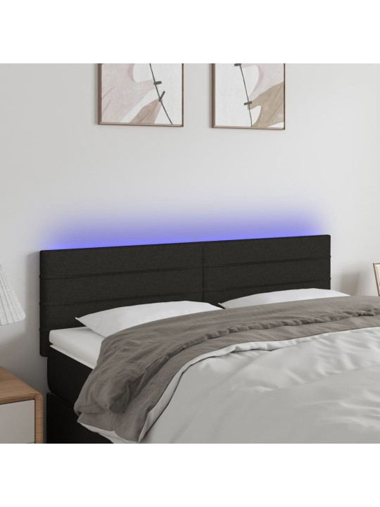 Gultas galvgalis ar LED, 144x5x78/88 cm, melns audums