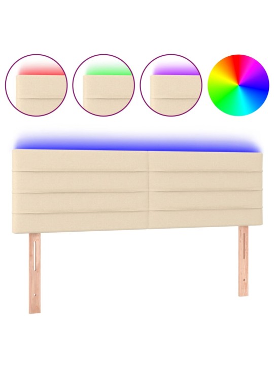 Gultas galvgalis ar LED, 144x5x78/88 cm, krēmkrāsas audums