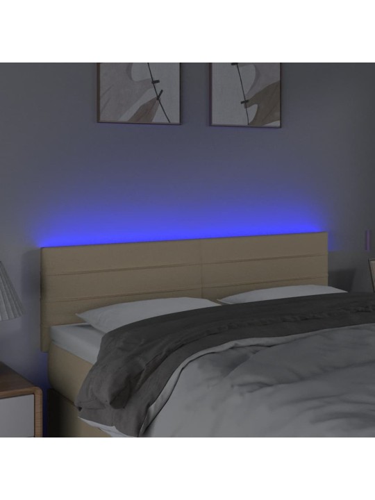 Gultas galvgalis ar LED, 144x5x78/88 cm, krēmkrāsas audums