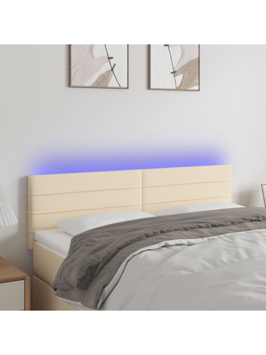 Gultas galvgalis ar LED, 144x5x78/88 cm, krēmkrāsas audums