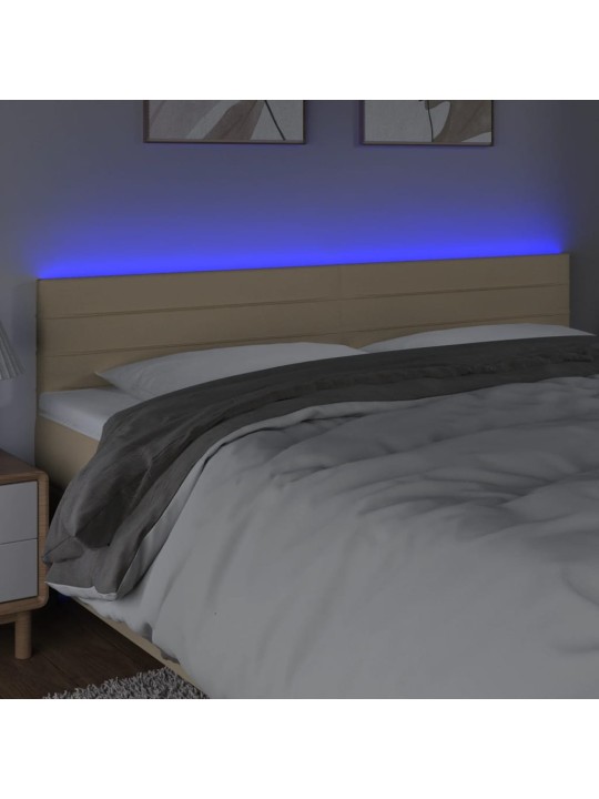 Gultas galvgalis ar LED, 160x5x78/88 cm, krēmkrāsas audums