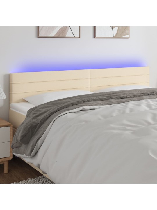 Gultas galvgalis ar LED, 160x5x78/88 cm, krēmkrāsas audums