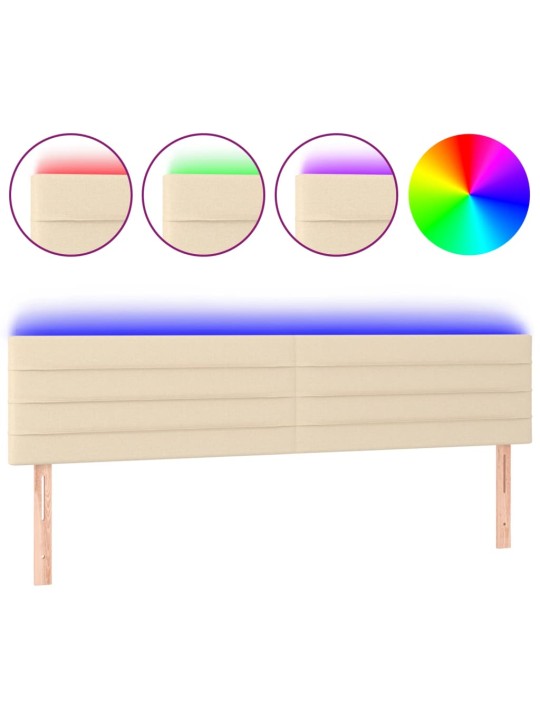 Gultas galvgalis ar led, 180x5x78/88 cm, krēmkrāsas audums