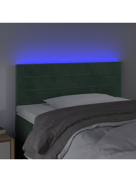 Gultas galvgalis ar led, 80x5x78/88 cm, tumši zaļš samts