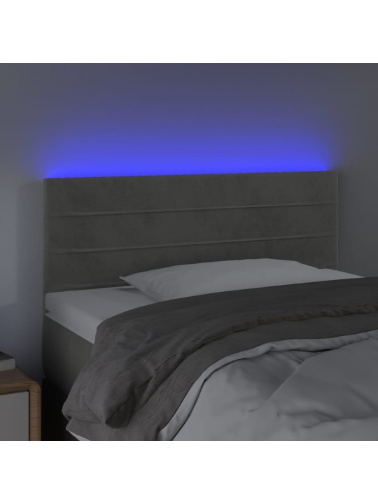 Gultas galvgalis ar led, 90x5x78/88 cm, gaiši pelēks samts