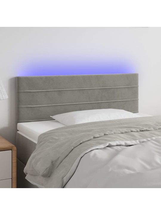 Gultas galvgalis ar led, 90x5x78/88 cm, gaiši pelēks samts