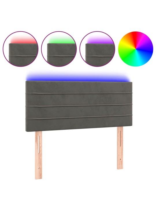 Gultas galvgalis ar led, 90x5x78/88 cm, tumši pelēks samts