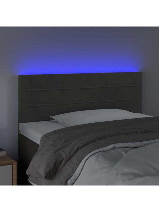 Gultas galvgalis ar led, 90x5x78/88 cm, tumši pelēks samts