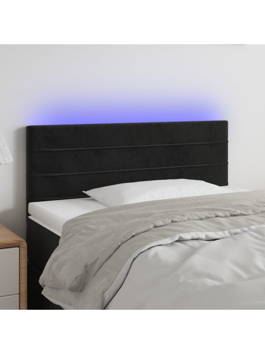 Gultas galvgalis ar led, 90x5x78/88 cm, melns samts