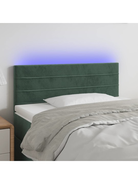 Gultas galvgalis ar led, 90x5x78 cm, tumši zaļš samts