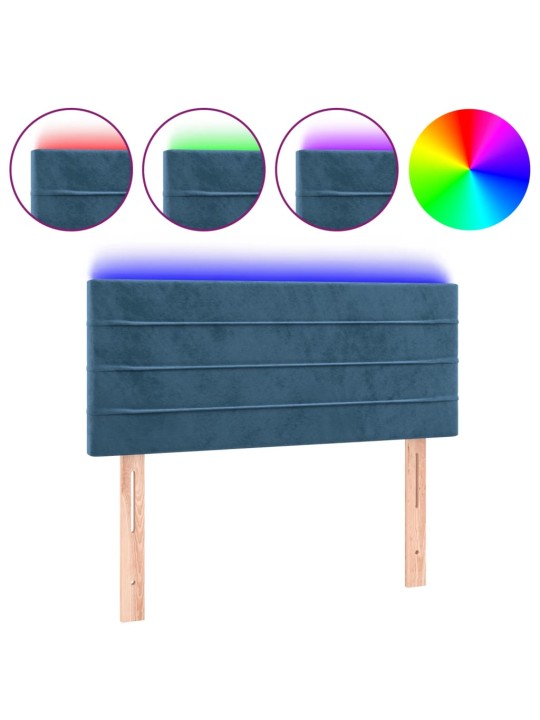 Gultas galvgalis ar led, 90x5x78/88 cm, tumši zils samts