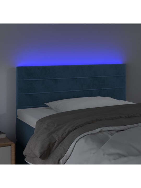 Gultas galvgalis ar led, 90x5x78/88 cm, tumši zils samts