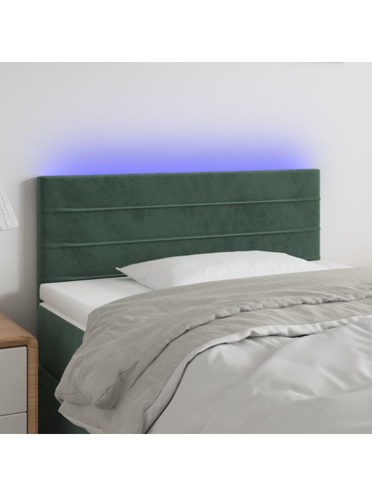 Gultas galvgalis ar LED, 100x5x78/88 cm, tumši zaļš samts