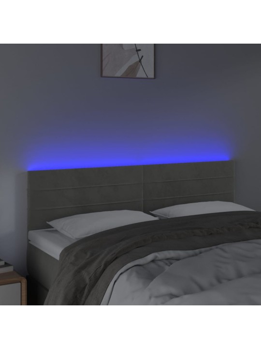 Gultas galvgalis ar LED, 144x5x78/88 cm, gaiši pelēks samts