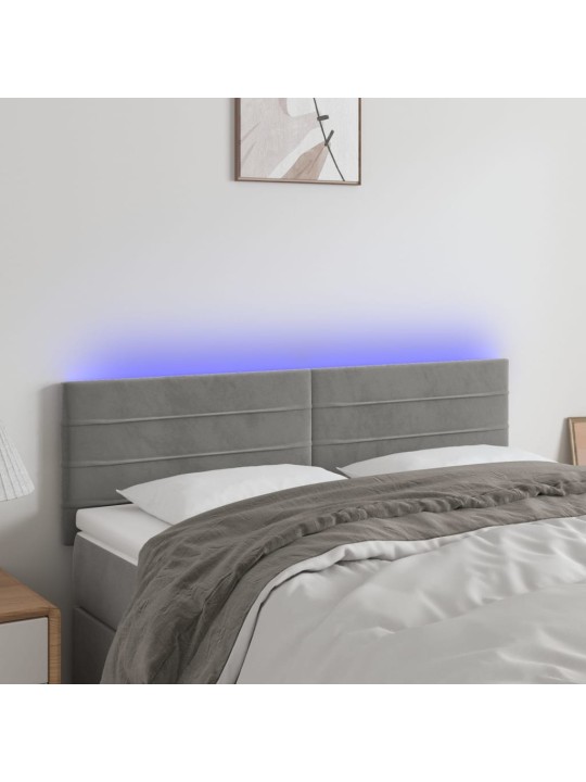 Gultas galvgalis ar LED, 144x5x78/88 cm, gaiši pelēks samts