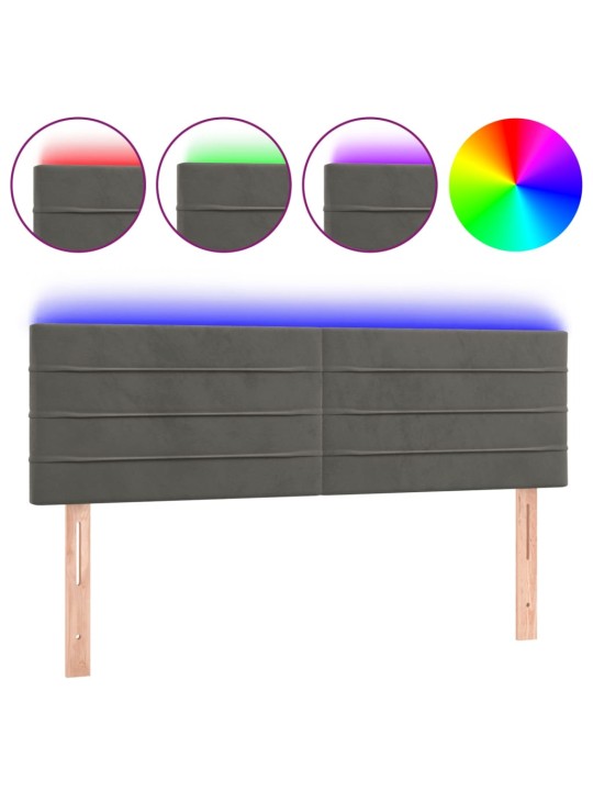 Gultas galvgalis ar LED, 144x5x78/88 cm, tumši pelēks samts