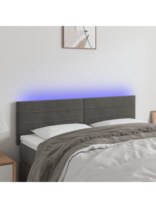 Gultas galvgalis ar LED, 144x5x78/88 cm, tumši pelēks samts