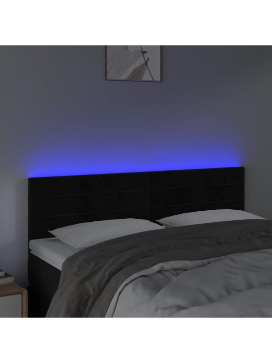 Gultas galvgalis ar LED, 144x5x78/88 cm, melns samts