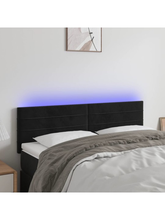 Gultas galvgalis ar LED, 144x5x78/88 cm, melns samts