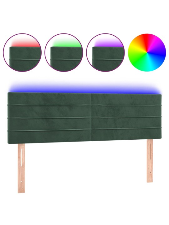 Gultas galvgalis ar led, 144x5x78/88 cm, tumši zaļš samts