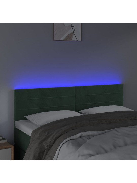 Gultas galvgalis ar led, 144x5x78/88 cm, tumši zaļš samts