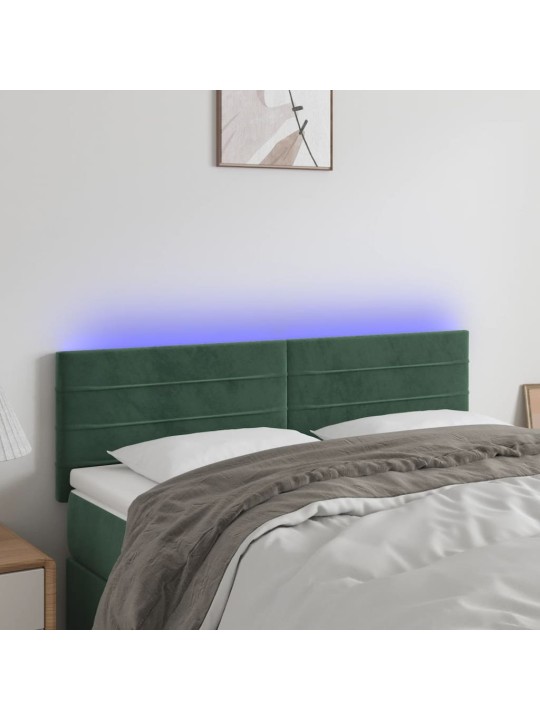 Gultas galvgalis ar led, 144x5x78/88 cm, tumši zaļš samts