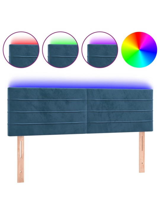 Gultas galvgalis ar LED, 144x5x78/88 cm, zils samts