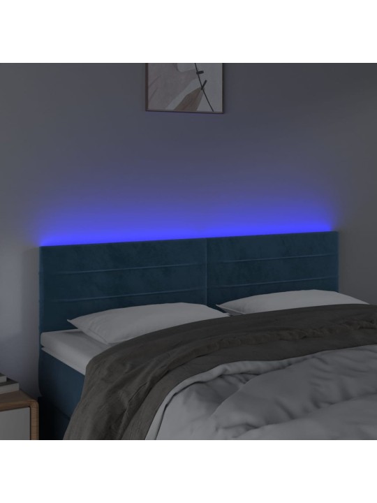 Gultas galvgalis ar LED, 144x5x78/88 cm, zils samts