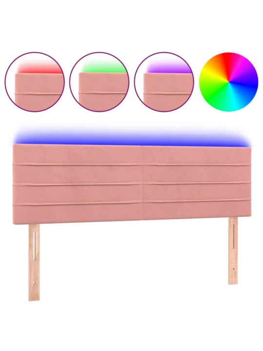 Gultas galvgalis ar LED, 144x5x78/88 cm, rozā samts