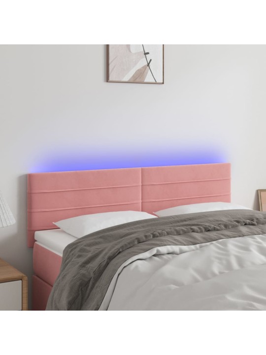 Gultas galvgalis ar LED, 144x5x78/88 cm, rozā samts