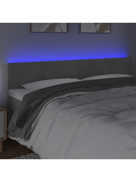 Gultas galvgalis ar LED, 160x5x78/88 cm, gaiši pelēks samts