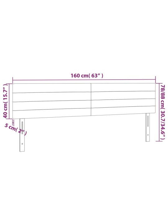 Gultas galvgalis ar LED, 160x5x78/88 cm, tumši pelēks samts