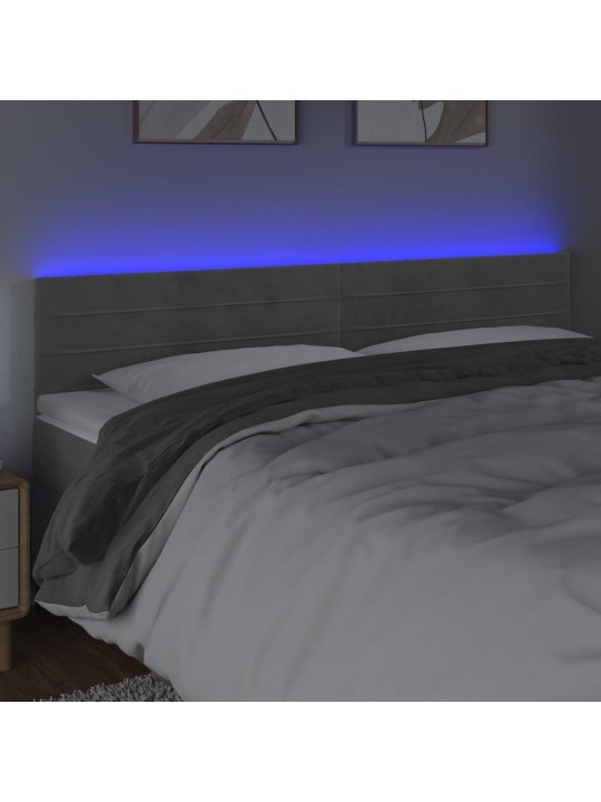 Gultas galvgalis ar LED, 180x5x78/88 cm, gaiši pelēks samts