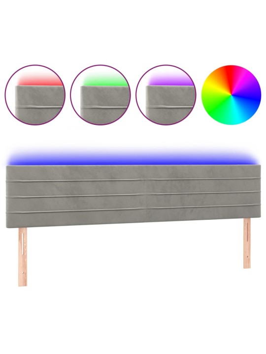 Gultas galvgalis ar led, 200x5x78/88 cm, gaiši pelēks samts