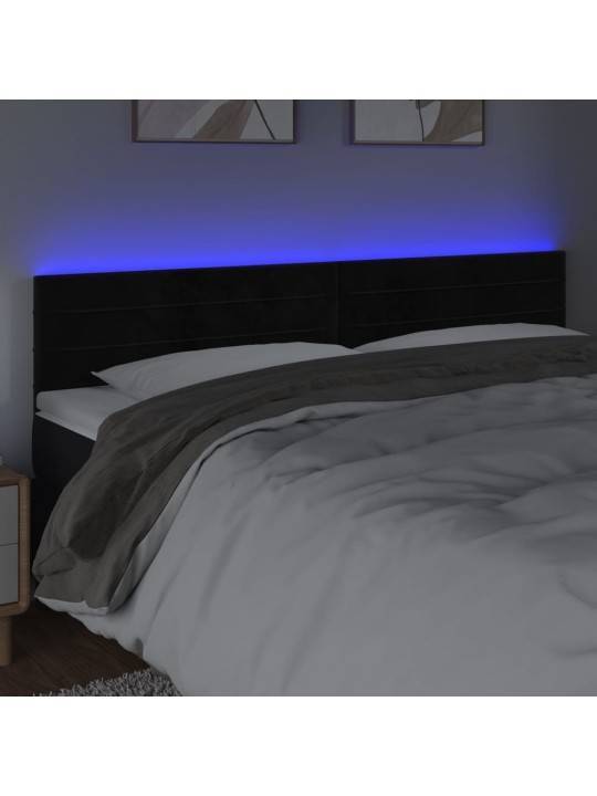 Gultas galvgalis ar led, 200x5x78/88 cm, melns samts