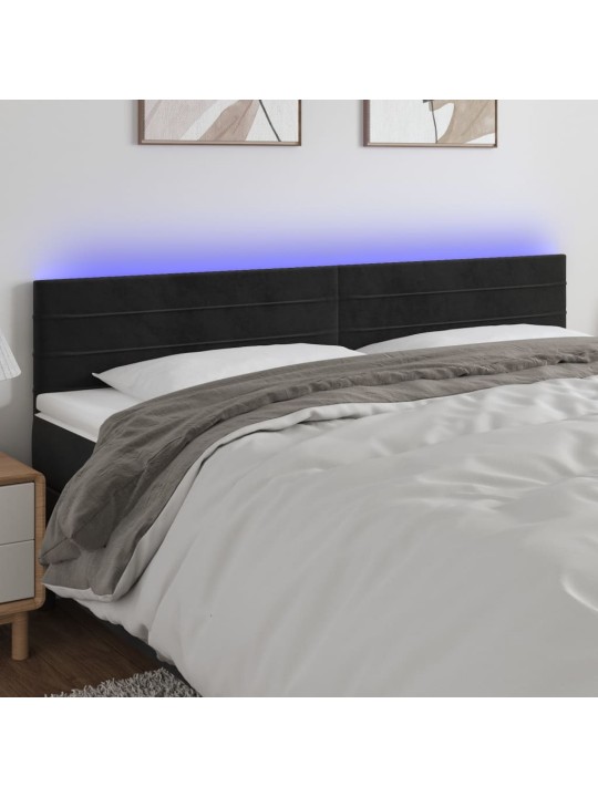 Gultas galvgalis ar led, 200x5x78/88 cm, melns samts