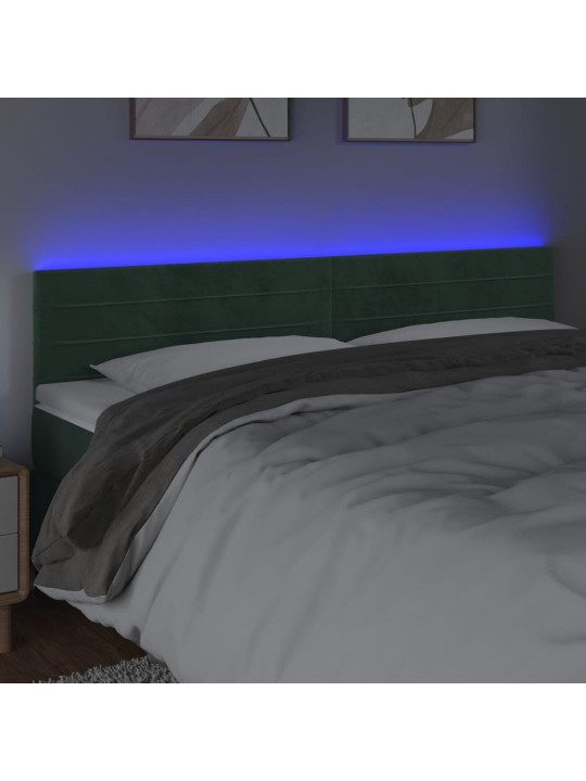 Gultas galvgalis ar led, 200x5x78/88 cm, tumši zaļš samts