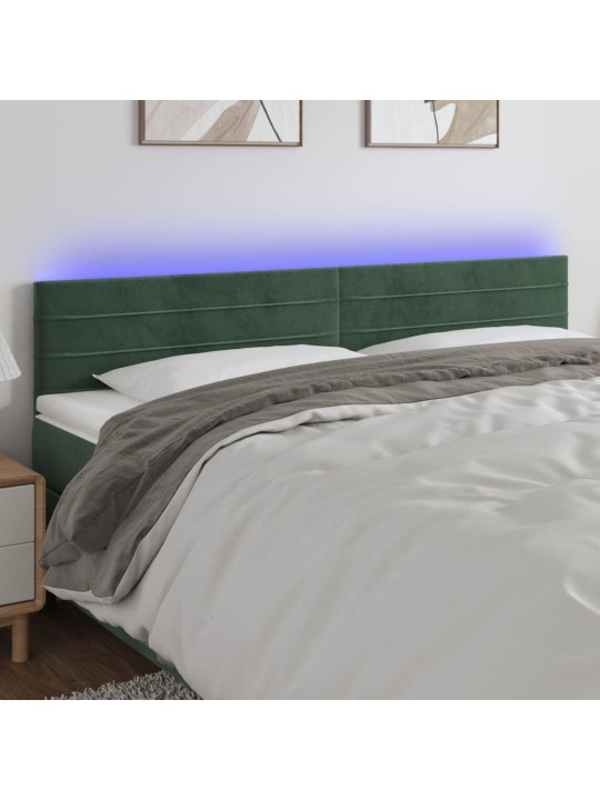 Gultas galvgalis ar led, 200x5x78/88 cm, tumši zaļš samts
